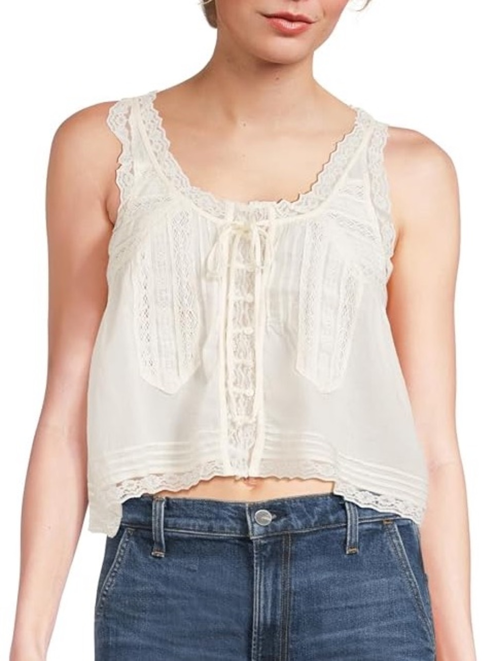 Amazon Cream Lace-Trim Sleeveless Tank Top